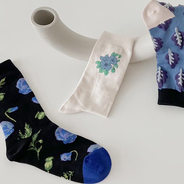 Misty Blue Floral Socks Set - TheSockWave